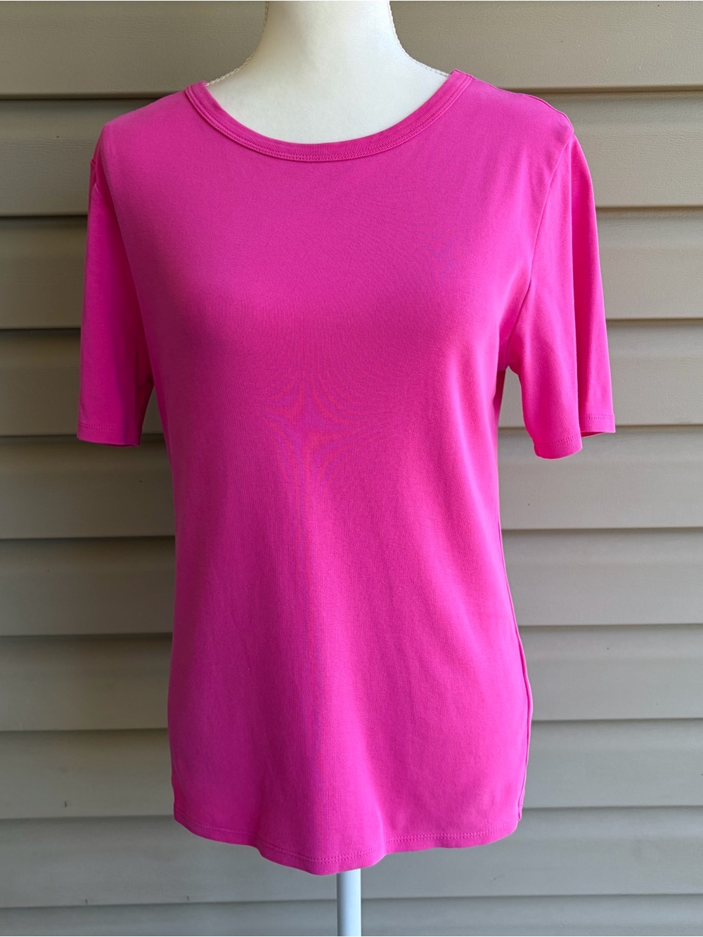 •J.Crew• Perfect Fit Fuchsia Cotton Knit Tee Shirt - Size Large